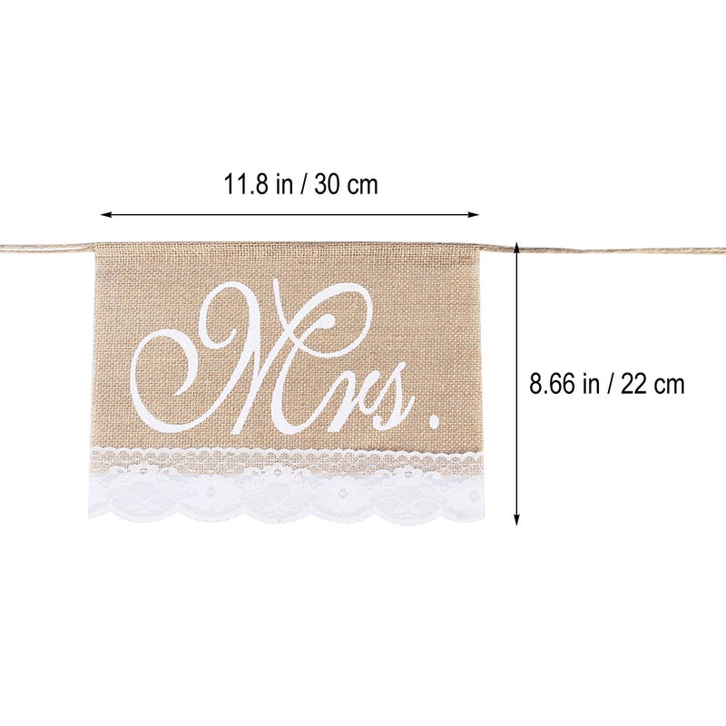 2pcs Mr Mrs Chair Banners Set Rustic Burlap Chair Signs With Lace Fringe Photo Booth Props Vintage Wedding Party Decoration (Khaki) - Image 4