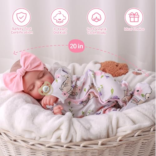 BABESIDE Lifelike Reborn Baby Dolls Girl  20 Inch Realistic Newborn Baby Doll with Poseable Body Real Life Baby Dolls with Accessories for 3 Year Old Girls Gifts Pretend Play Collection - Image 5