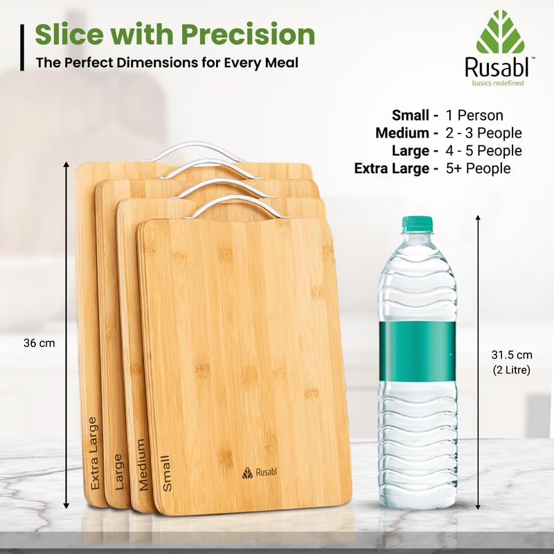 Rusabl Bamboo Wooden Chopping Board with Metal Handle, Multipurpose Cutting Board for Vegetables, Fruits & Cheese, for Kitchen Use, BPA Free, Eco-Friendly, Anti-Microbial (XL, 36 x 26 cms) - Image 5