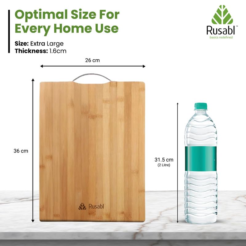 Rusabl Bamboo Wooden Chopping Board with Metal Handle, Multipurpose Cutting Board for Vegetables, Fruits & Cheese, for Kitchen Use, BPA Free, Eco-Friendly, Anti-Microbial (XL, 36 x 26 cms) - Image 3