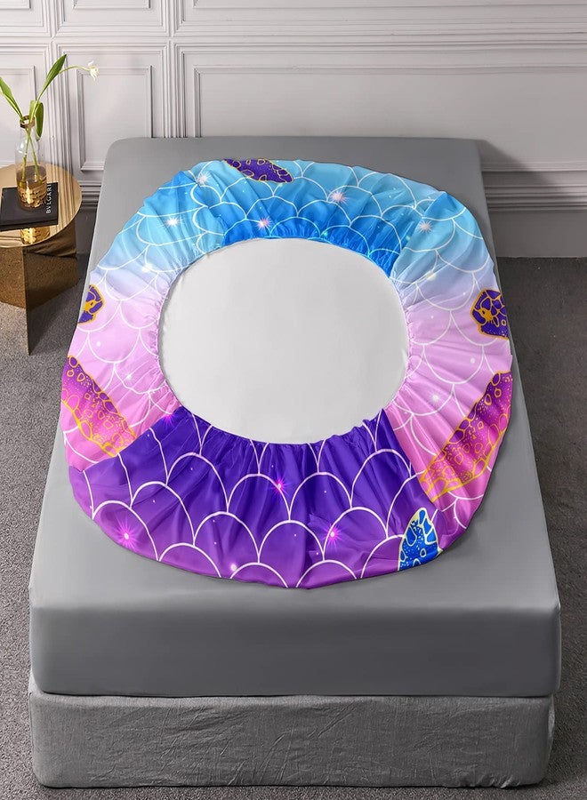 HOSIMA Mermaid Fish Scales Bed Sheets Twin,Sea Turtle Fitted Sheet Rainbow Bedding Glitter Star Themed Twin Fitted Sheet for Girls Kids Room Decor,1 Fitted Sheet + 2 Pillowcases. - Image 4