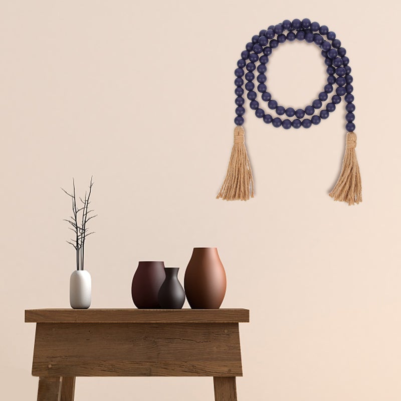 Simple Bead Pendant Household Decorative Wood Bead Garland Decor Hanging Bead Decor With Tassel - Image 1