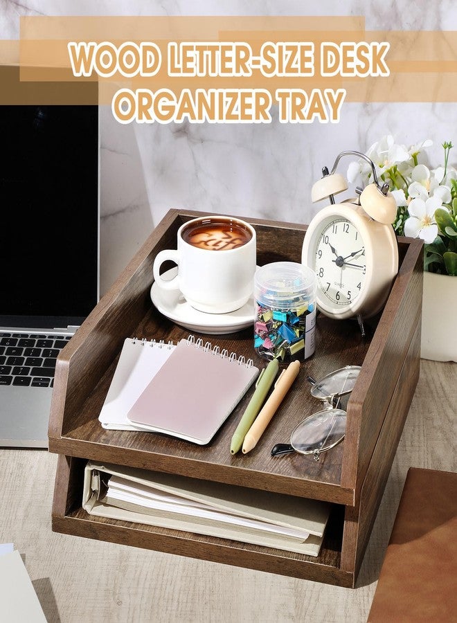 DoubleFill 2 Pcs Wooden Letter Trays Wood Letter-Size Desk Organizer Heavy Duty 2 Tier Stackable Supports Paper Tray Desktop Drawer Organizer File Folder Magazine Office Accessories (Dark Wood) - Image 3