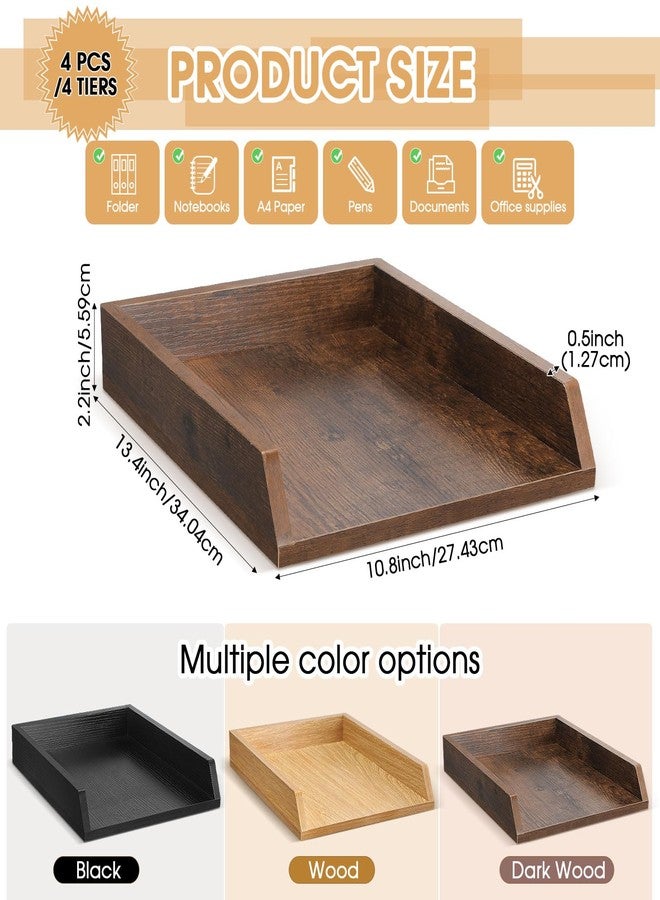 DoubleFill 2 Pcs Wooden Letter Trays Wood Letter-Size Desk Organizer Heavy Duty 2 Tier Stackable Supports Paper Tray Desktop Drawer Organizer File Folder Magazine Office Accessories (Dark Wood) - Image 2