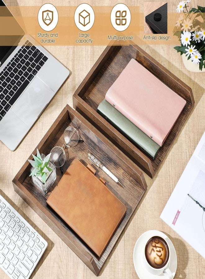 DoubleFill 2 Pcs Wooden Letter Trays Wood Letter-Size Desk Organizer Heavy Duty 2 Tier Stackable Supports Paper Tray Desktop Drawer Organizer File Folder Magazine Office Accessories (Dark Wood) - Image 4