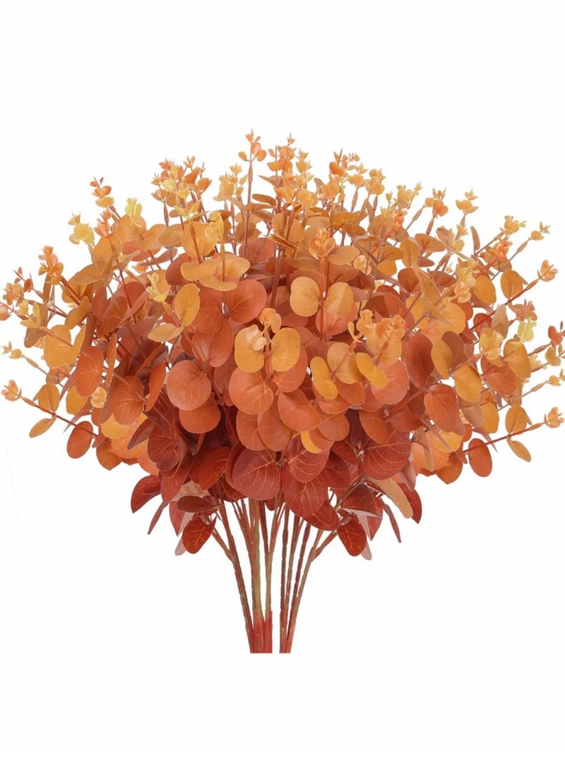 Generic 3PCS Artificial Flower Fake Money Grass Eucalyptus Leaves Branches Bulk Fall Orange Faux Greenery Stems Touch for Home Office Centerpiece Wedding Banquet Arrangement Decoration  - Image 1