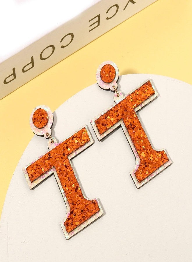 ARATLENCH Game Day Earrings Football Sports Glitter Lighteright Game Day Letter T Drop Dangle Earings for Women - Image 3