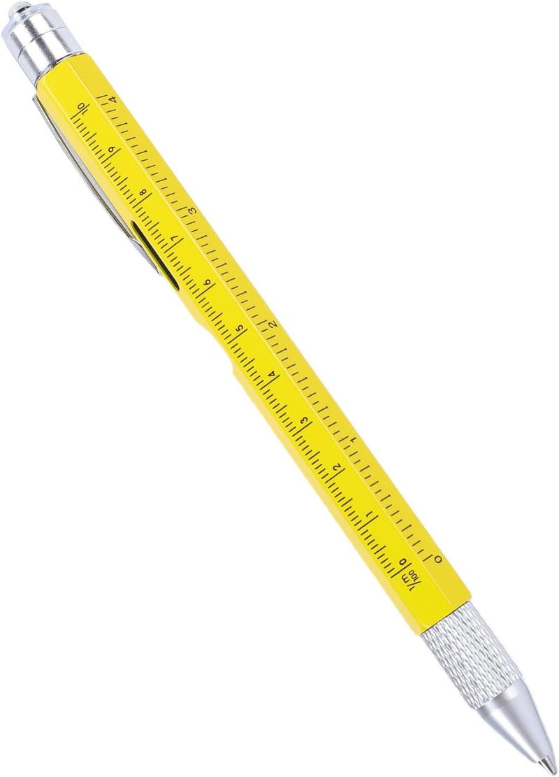 9 in 1 Multitool Pen, LED Light Ruler Stylus Bottle Opener Phone Holder, with Built in Bubble Level and Iron Material, for Men Women DIY Enthusiasts Engineers Craftsmen (Yellow) - Image 4