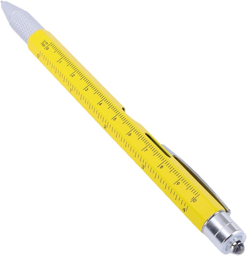 9 in 1 Multitool Pen, LED Light Ruler Stylus Bottle Opener Phone Holder, with Built in Bubble Level and Iron Material, for Men Women DIY Enthusiasts Engineers Craftsmen (Yellow) - Image 2
