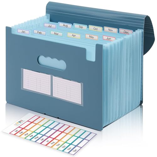 SKYDUE Accordion File Organizer Expanding File Folder with 13 Pockets Portable Document Paper Bill Receipt Organizer Home School Office Supplies Letter A4 Size Haze Blue - Image 1