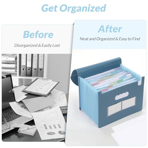 SKYDUE Accordion File Organizer Expanding File Folder with 13 Pockets Portable Document Paper Bill Receipt Organizer Home School Office Supplies Letter A4 Size Haze Blue - Image 3