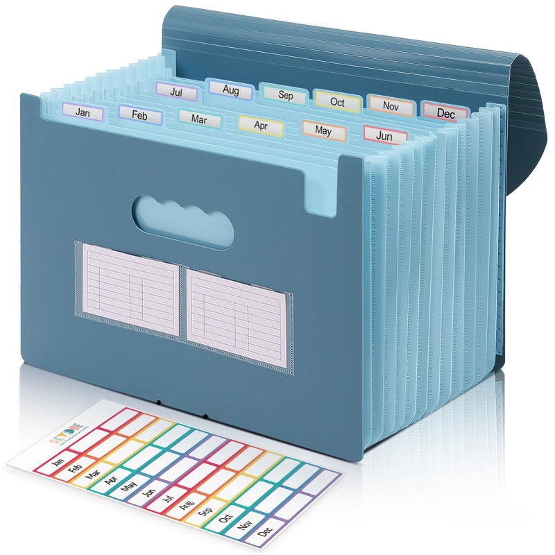 SKYDUE Accordion File Organizer Expanding File Folder with 13 Pockets Portable Document Paper Bill Receipt Organizer Home School Office Supplies Letter A4 Size Haze Blue - Image 2