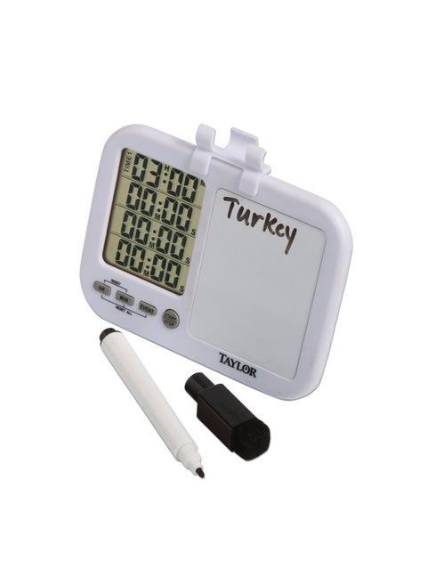 Taylor 5849 FourEvent Digital Timer with Whiteboard for School Learning Projects and Kitchen Tasks white