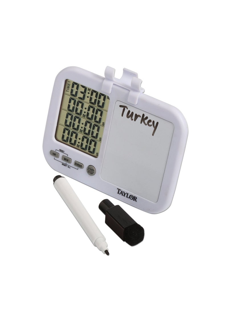 Taylor Taylor 5849 FourEvent Digital Timer with Whiteboard for School Learning Projects and Kitchen Tasks white 