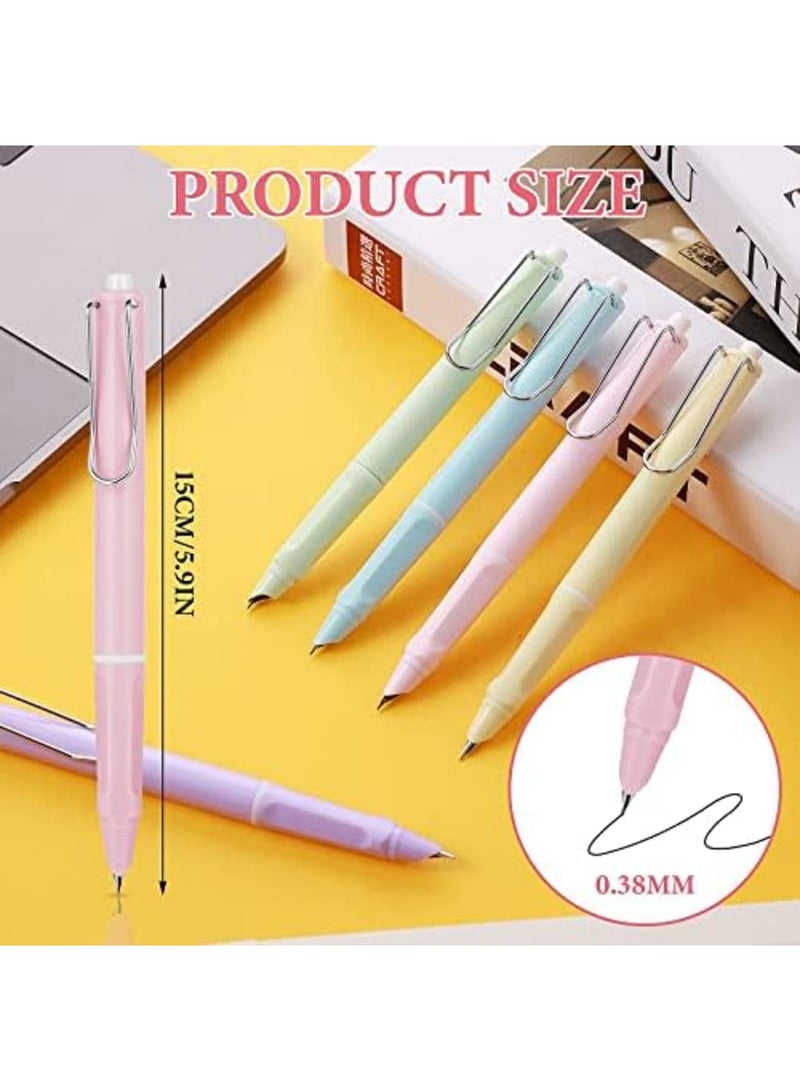 Barakah Retractable Fountain Pen, 5PCS 0.38mm Pastel Refillable Ink, Writing Pens Extra Fine Point Pen Smooth Writing, Aesthetics Fountain Pens for Writing Refillable for Journaling Calligraphy Gift Supplies - Image 2