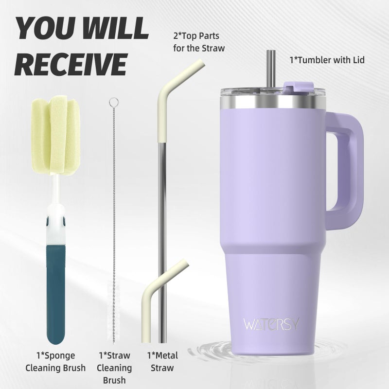 WATERSY 30 oz Tumbler with Handle,Tumbler with Lid and Straw,Double Wall Insulated Cup Stainless Steel Travel Mug(Cold for 34 Hours),Water Bottle for Iced Tea,Coffee,Cold Beverages(Purple) - Image 3