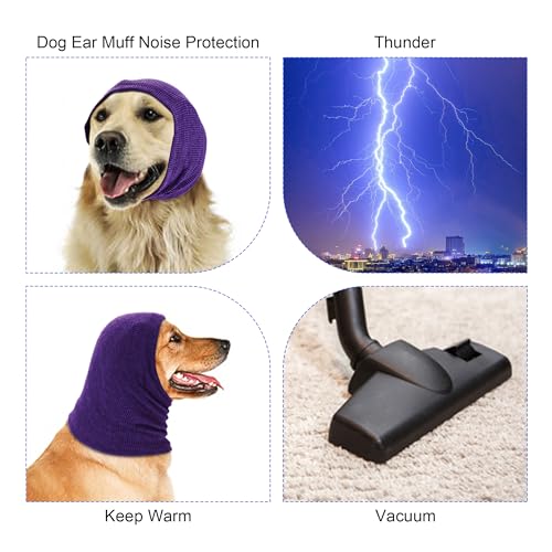 Rbenxia Dog Ear Muffs - Noise Protection & Warmth, Winter Ear Scarf (Purple, Large) - Image 4