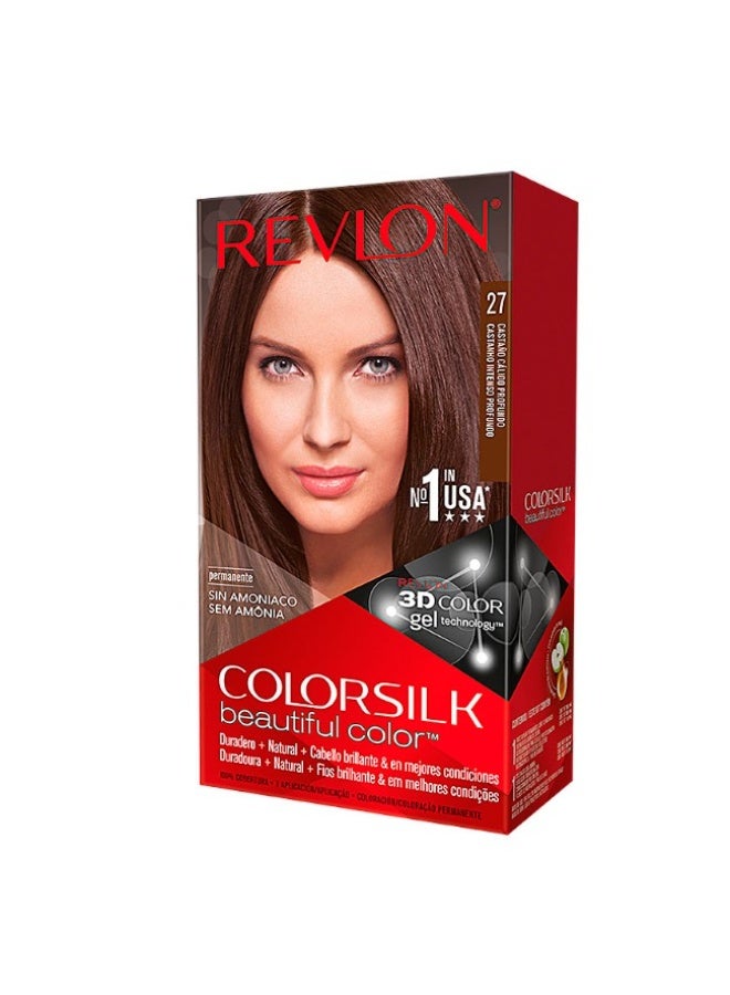 ريفلون صبغة شعر دائمة من ريفلون كولور سيلك، لون جميل، رقم 27 بني غامق غني - Image 1