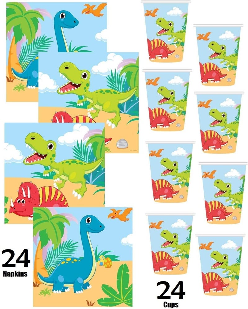 Oojami Serves 24 Complete Party Pack Dinosaur Birthday Party Supplies 9" Dinner Paper Plates 7" Dessert Paper Plates 9 oz Cups 3 Ply Napkins Dinosaur Themed Birthday Party Supplies - Image 3