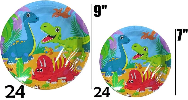 Oojami Serves 24 Complete Party Pack Dinosaur Birthday Party Supplies 9" Dinner Paper Plates 7" Dessert Paper Plates 9 oz Cups 3 Ply Napkins Dinosaur Themed Birthday Party Supplies - Image 2