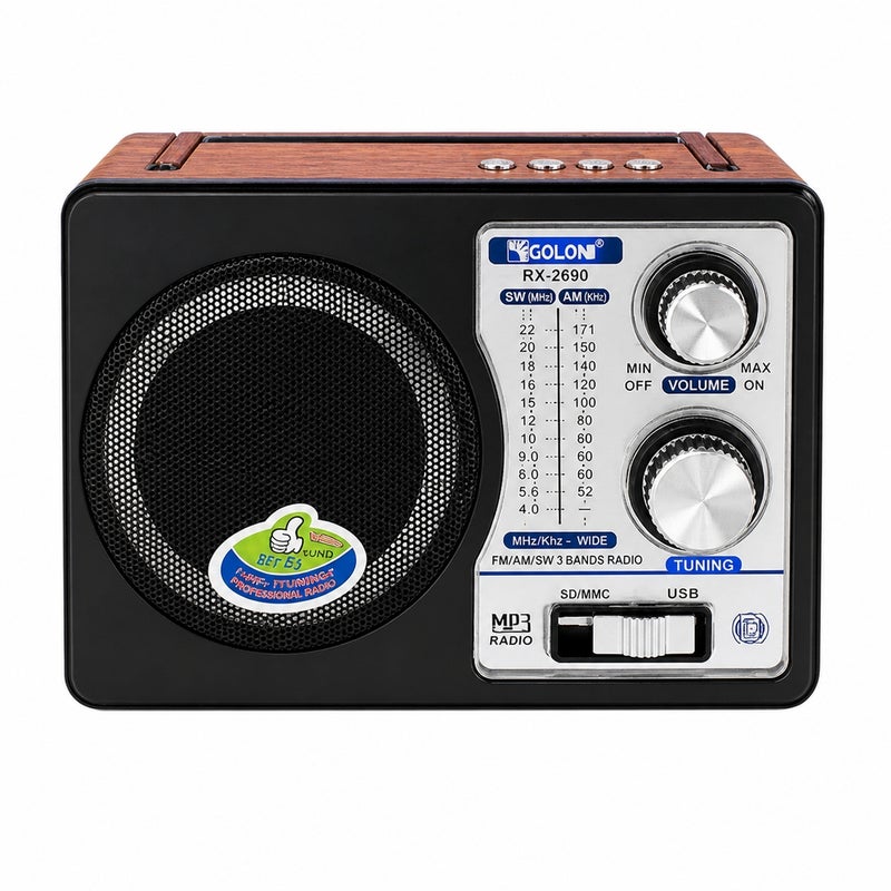 GOLON RX-2690 Portable Wireless BT Music Player ,FM/AM/SW 3-Band Radio with Type-C Charging, USB, TF Card & 1200mAh Battery - A1-312 - Image 4
