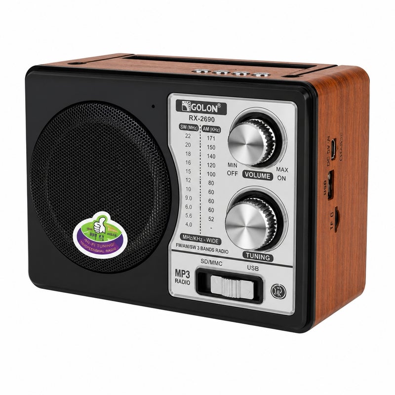 GOLON RX-2690 Portable Wireless BT Music Player ,FM/AM/SW 3-Band Radio with Type-C Charging, USB, TF Card & 1200mAh Battery - A1-312 - Image 3