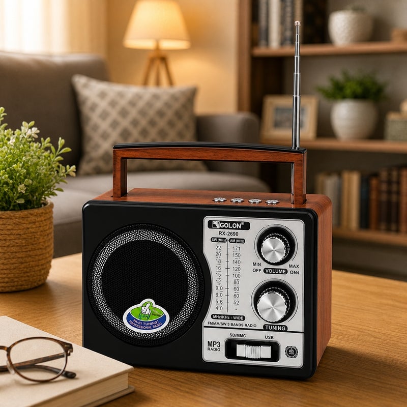 GOLON RX-2690 Portable Wireless BT Music Player ,FM/AM/SW 3-Band Radio with Type-C Charging, USB, TF Card & 1200mAh Battery - A1-312 - Image 2