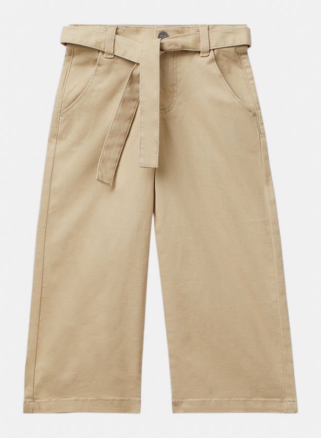 Benetton Girls Wide fit cotton trousers with sash - Image 1