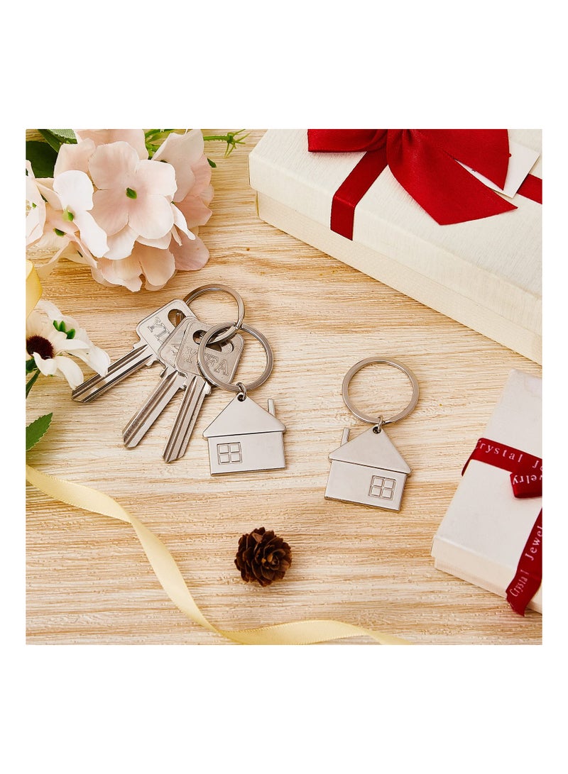 15 Pcs Stainless Steel Charm Keychain, Small House Shaped Pendant Keychain Bag Hanging Fashion Charm Gifts Jewelry, Cute Cartoon House with Window Key Charm Metal Keyring Gift