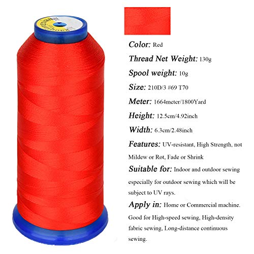 pestor Heavy Duty Thread 1800 Yards Size T70#69 210D/3 All Purpose High Strength Polyester Sewing Thread for Weaves, Upholstery, Jeans and Weaving Hair, Drapery, Beading, Purses, Leather (Red) - Image 3