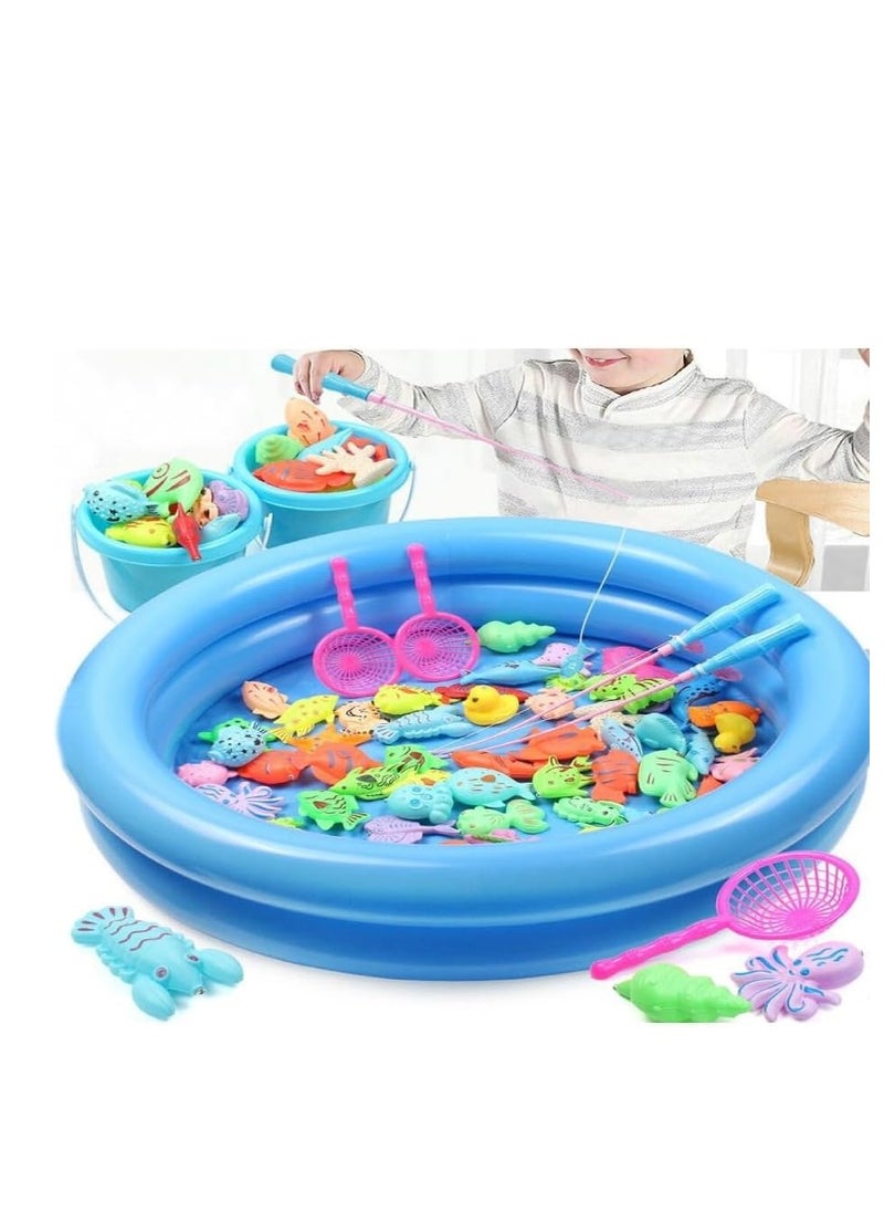 UKR UKR Big Fishing Game Magnetic with Inflatable Pool 2 Players Fishing Rod 44 Fish Toys for Toddlers Educational Toys Motor Skills  - Image 3
