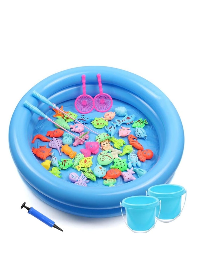 UKR UKR Big Fishing Game Magnetic with Inflatable Pool 2 Players Fishing Rod 44 Fish Toys for Toddlers Educational Toys Motor Skills  - Image 1