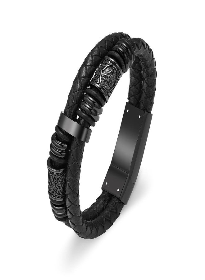 Hearbeingt Memorial Urn Bracelet for Ashes Braided Leather Cremation Jewelry for Ashes for Human Dog Cat Keepsake Urn Bangle(Black 22cm) - Image 1