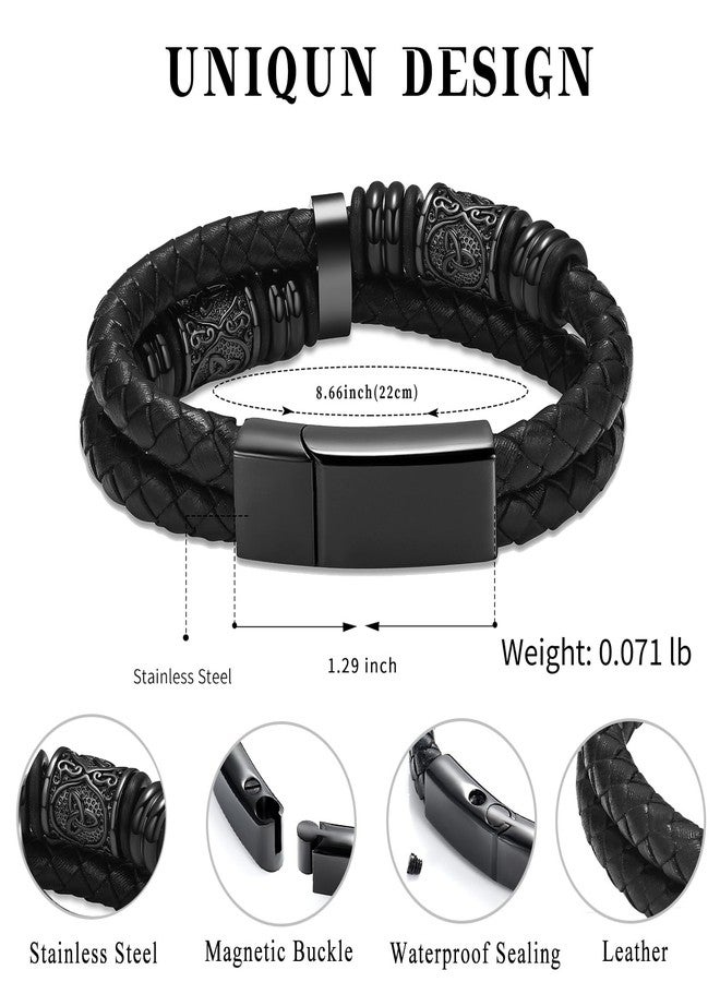 Hearbeingt Memorial Urn Bracelet for Ashes Braided Leather Cremation Jewelry for Ashes for Human Dog Cat Keepsake Urn Bangle(Black 22cm) - Image 2