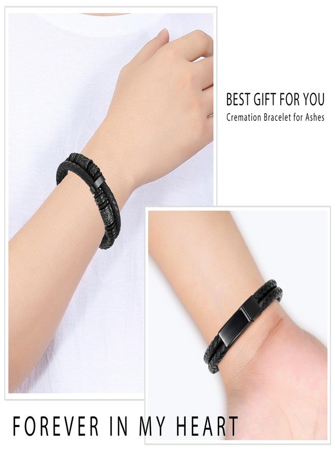 Hearbeingt Memorial Urn Bracelet for Ashes Braided Leather Cremation Jewelry for Ashes for Human Dog Cat Keepsake Urn Bangle(Black 22cm) - Image 4