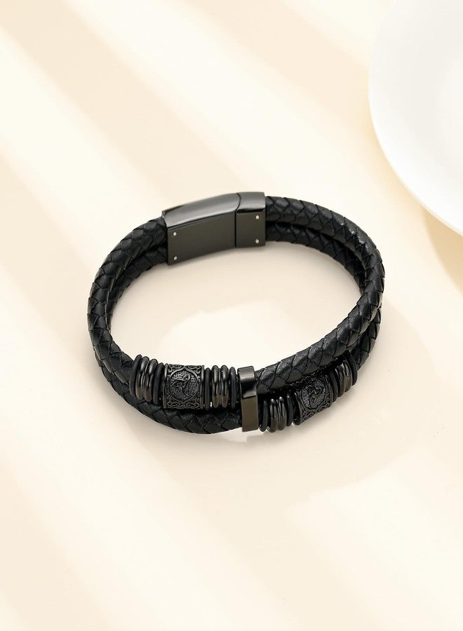 Hearbeingt Memorial Urn Bracelet for Ashes Braided Leather Cremation Jewelry for Ashes for Human Dog Cat Keepsake Urn Bangle(Black 22cm) - Image 3