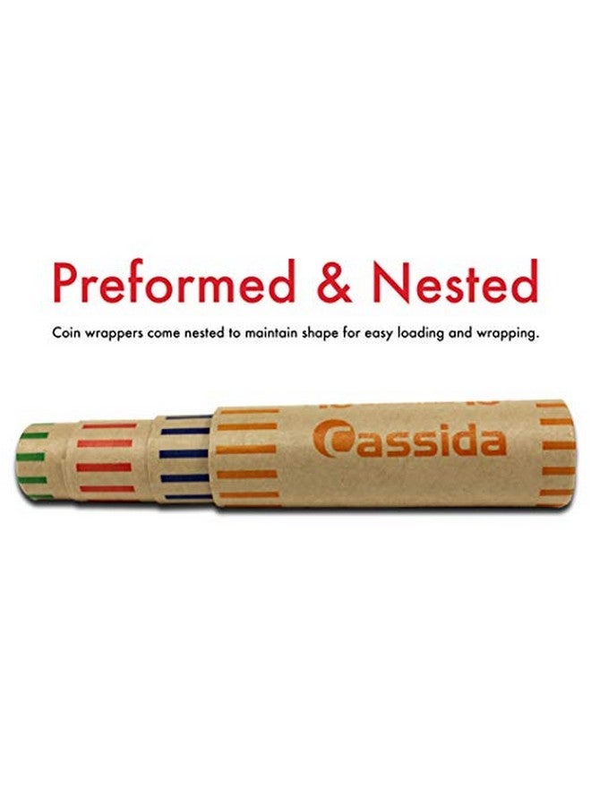 Cassida Preformed Coin Roll Wrappers. 100 Assorted Pack (Penny Nickel Dime Quarter) Durable Preformed Paper Tubes Crimped On One End Federal Reserve And Aba Standards (Acwap) - Image 2