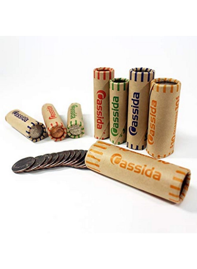 Cassida Preformed Coin Roll Wrappers. 100 Assorted Pack (Penny Nickel Dime Quarter) Durable Preformed Paper Tubes Crimped On One End Federal Reserve And Aba Standards (Acwap) - Image 4