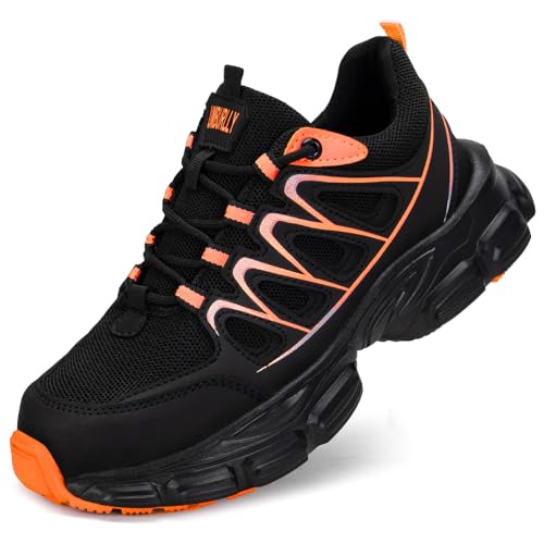 Hogent Steel Toe Shoes for Women Men Wide Non Slip Composite Work Sneakers Indestructible Comfortable Safety Tennis Shoes Lightweight Breathable Construction Sneakers Puncture Proof Ergonomic Design - Image 1