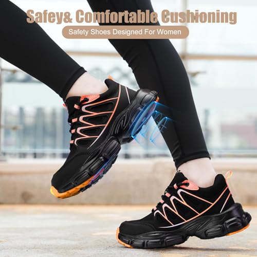 Hogent Steel Toe Shoes for Women Men Wide Non Slip Composite Work Sneakers Indestructible Comfortable Safety Tennis Shoes Lightweight Breathable Construction Sneakers Puncture Proof Ergonomic Design - Image 2