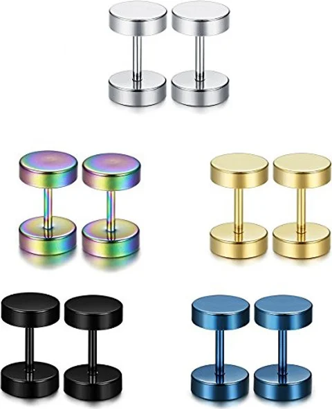 Chavin 5 Double Color Steel 8 Mm. Women's Men's Earrings EB62