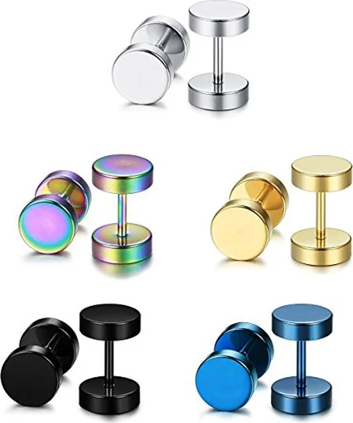 Chavin 5 Double Color Steel 8 Mm. Women's Men's Earrings EB62