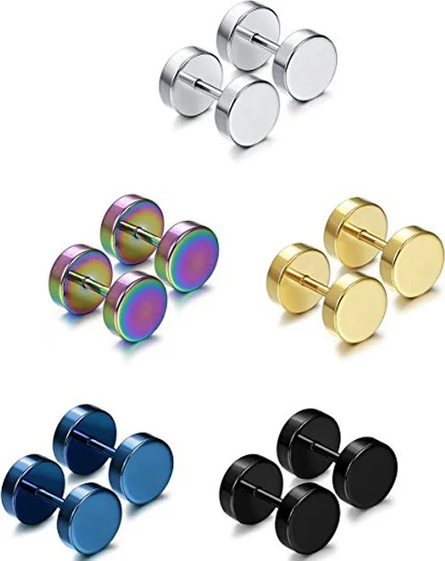 Chavin 5 Double Color Steel 8 Mm. Women's Men's Earrings EB62