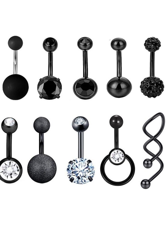 New Cross-Border Amazon Hot Selling Navel Nail Stainless Steel Zircon Silver Navel Ring Puncture Navel Buckle Black Bet  - Image 1