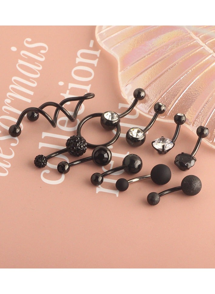 New Cross-Border Amazon Hot Selling Navel Nail Stainless Steel Zircon Silver Navel Ring Puncture Navel Buckle Black Bet  - Image 2
