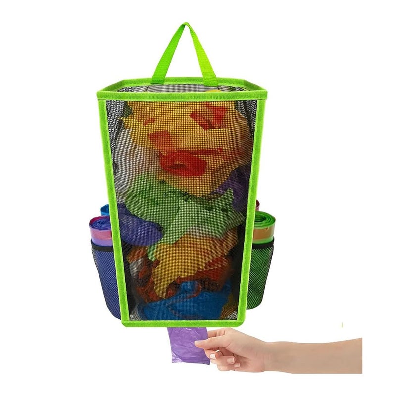 Green Hanging Storage Organizer Bag Breathable Plastic Grid For Kitchen Bathroom - Image 2
