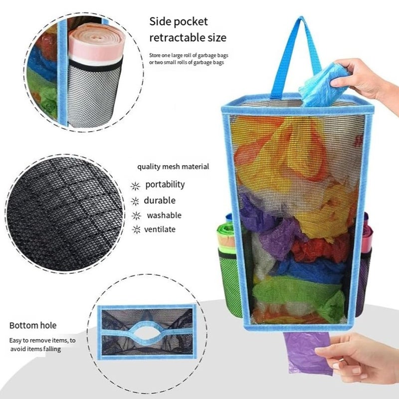 Green Hanging Storage Organizer Bag Breathable Plastic Grid For Kitchen Bathroom - Image 3
