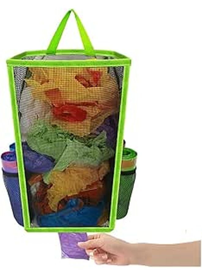 Green Hanging Storage Organizer Bag Breathable Plastic Grid For Kitchen Bathroom - Image 1