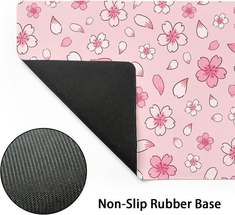 aportt Pink Cherry Blossom Gaming Mouse Pad XL Cute Anime Aesthetics Floral Extended Kawaii Flowers Large Mousepad Non-Slip Rubber Base Stitched Edge Long Keyboard Desk Mat for Computer,31.5×11.8 Inch - Image 3