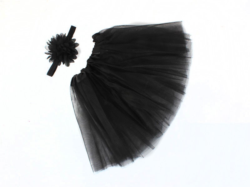 Generic Kids Chiffon Flower Tutu Skirt Set Black